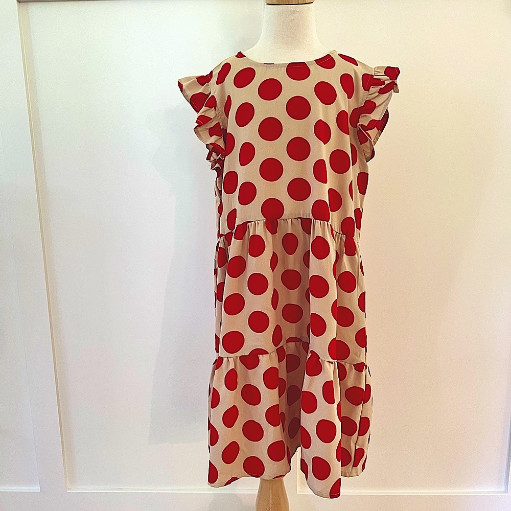 Hayden Girls Dress size L red and tan polka dot